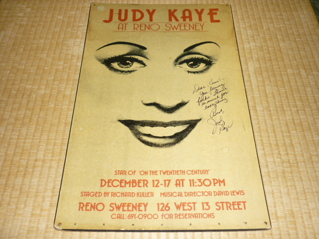 ■希少 美品 1978年■『JUDY KAYE AT RENO SWEENEY』(ジュディ・ケイ)直筆サイン付きブロードウェイ ミュージカルスター ウィンドウカード