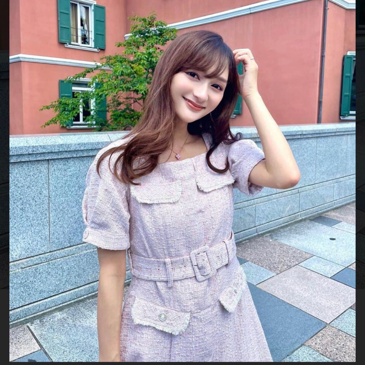 Herlipto Classic Tweed Belted Dress - ひざ丈ワンピース