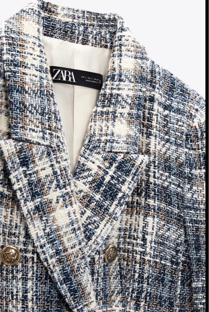 新品　ZARA テクスチャーチェックブレザー　ツイードジャケット　XS ツイードブレザー