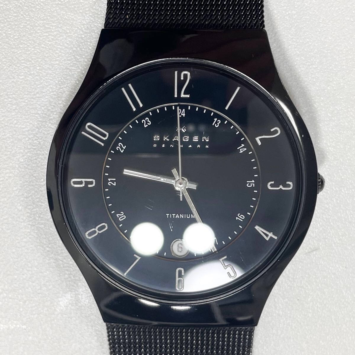電池交換済み SKAGEN スカーゲン メンズ TITANIUM クォーツ チタニウム 腕時計 ブラック 黒 233XLTMB