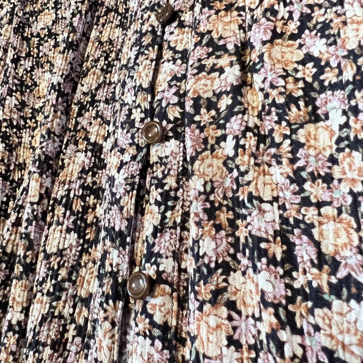 ココディール　ロングワンピース　シャツボタン　半袖　花柄　フレア　Aライン　