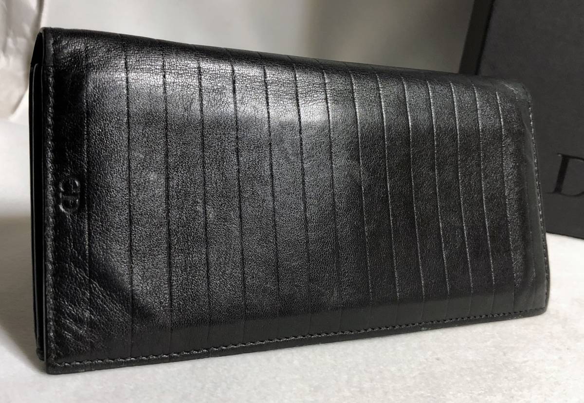  regular rare Dior Homme Dior Homme CD Logo × stripe line long wallet black black leather change purse . have 0 long wallet accessory 0re seat have 