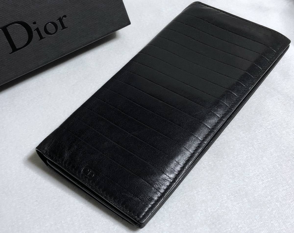 正規レア Dior Hommeディオールオム CDロゴ×ストライプライン長財布黒
