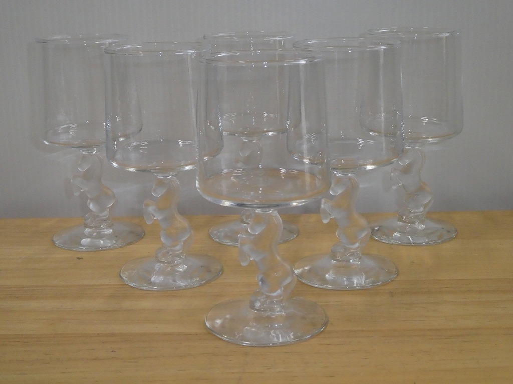 ●馬 ワイングラス ゴブレット 6客セット ホース型ステム ガラス工芸 ビアグラス●_画像1