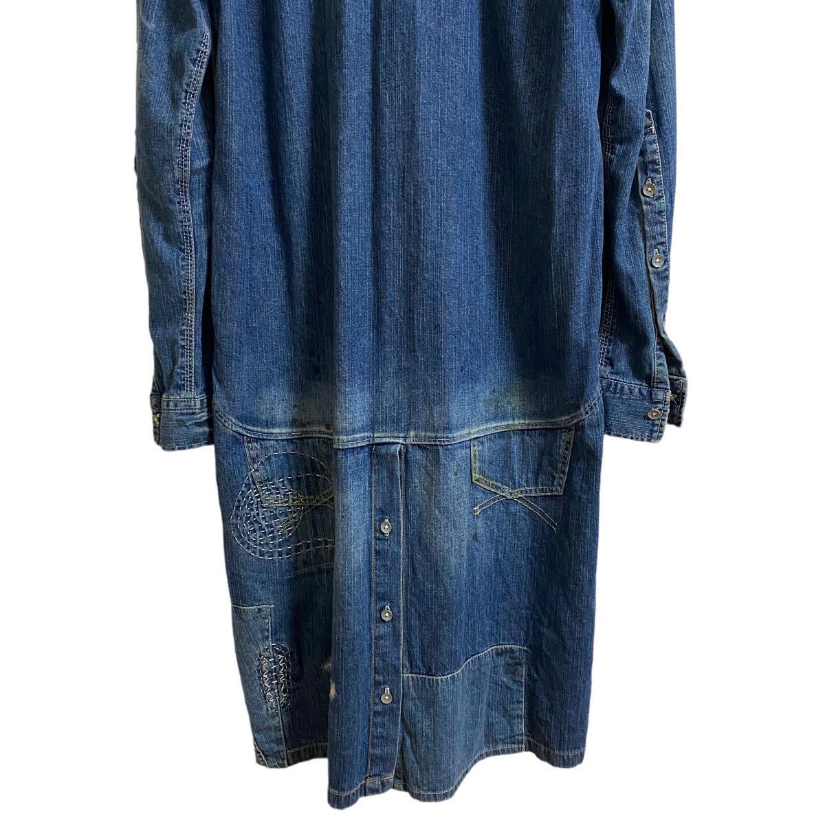 [ rare Mihara Yasuhiro MIHARA YASUHIRO Denim long shirt indigo damage processing vintage processing men's M jacket coat ]