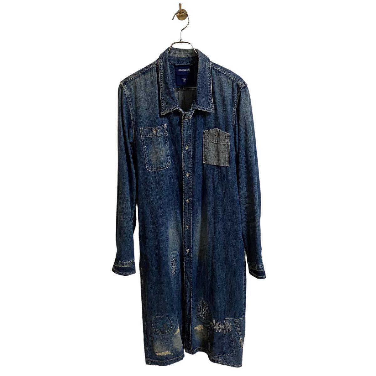 [ rare Mihara Yasuhiro MIHARA YASUHIRO Denim long shirt indigo damage processing vintage processing men's M jacket coat ]