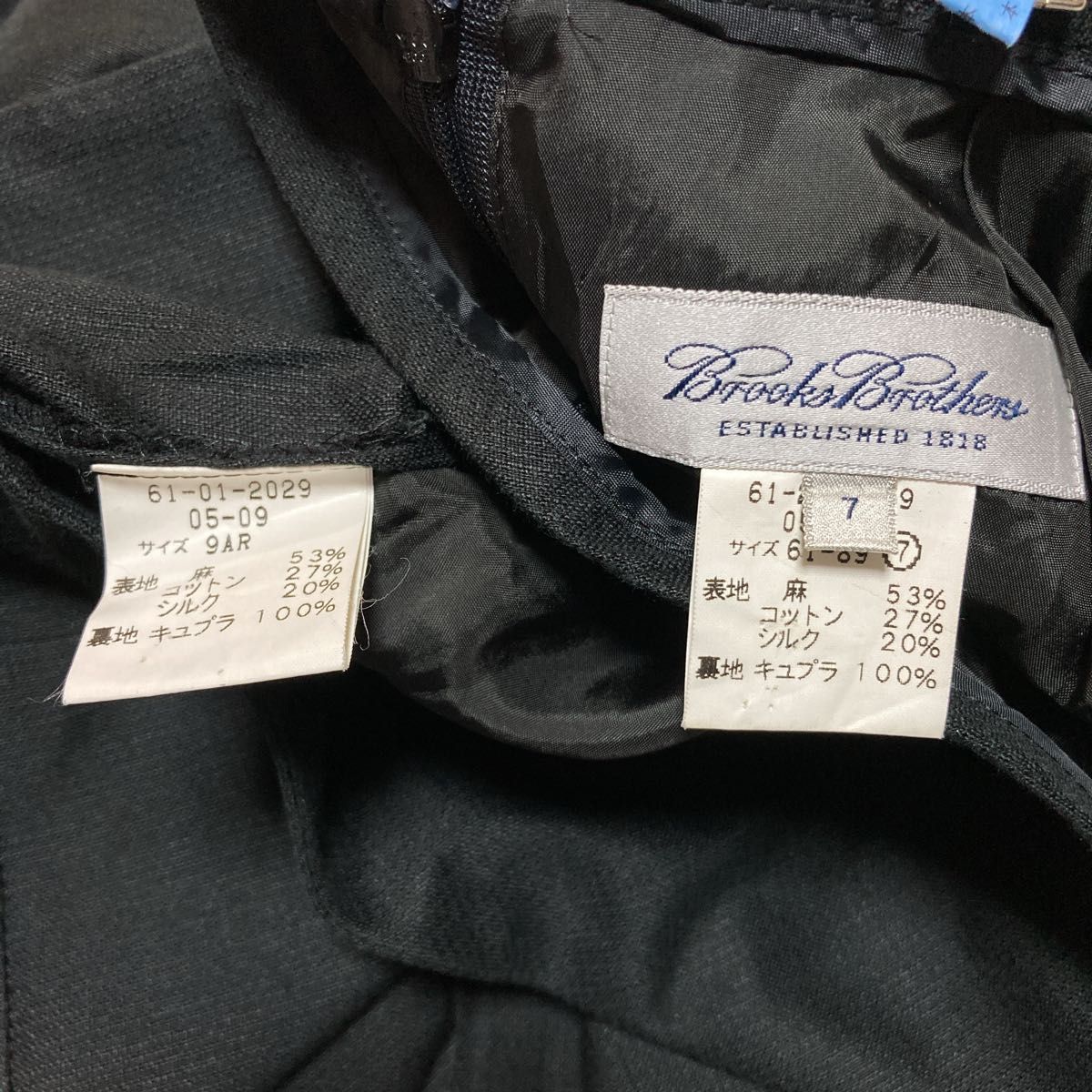 Brooks Brothers ブルックスブラザーズ スカートスーツ上下 セットアップ 黒 シルク混 リネン混 日本製 フォーマル