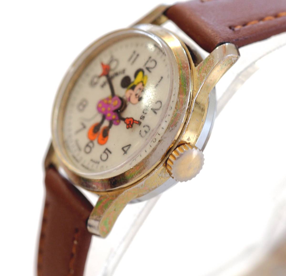 整備済 稼働 ミニーマウス 機械式手巻き 腕時計 1970年代 新品ベルト レディース ディズニー BRADLEY ブラッドレイ ミッキーマウスの恋人_画像4