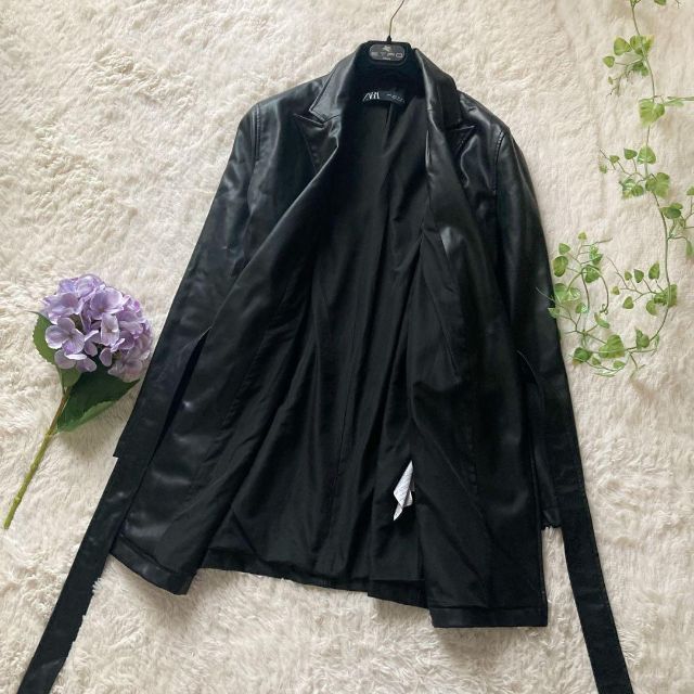 希少 ZARA フェイクレザー トレンチコート レザーコート 黒 大きいサイズ US Lサイズ ザラ
