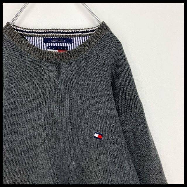 【90s当時物】肉厚 トミーヒルフィガー 旧タグ　刺繍ロゴ コットンニット セーター　メンズ　Lサイズ相当　TOMMY HILFIGER_画像1