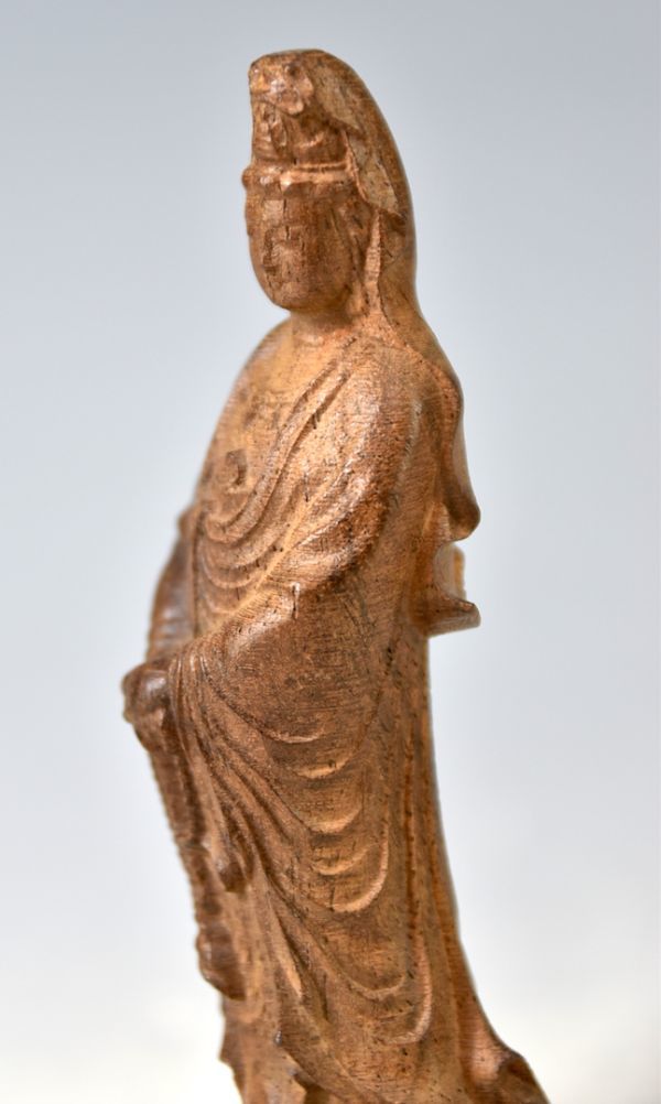 【彫刻】「木彫　観音像」 仏像 仏教美術 立像 木製 中国美術 唐物 高14.6cm y92269638_画像7