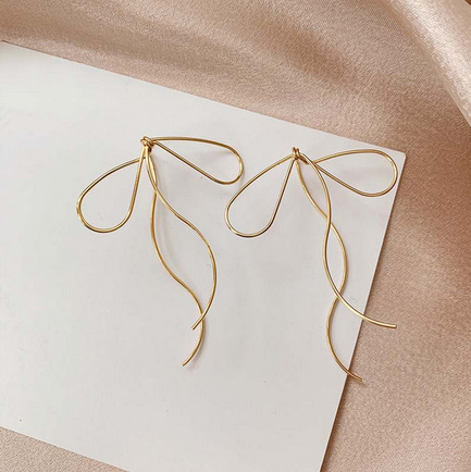  last. 1 point!! anonymity delivery ribbon earrings Ribon gold color Gold small . lady's for women for girl lovely dressing up stylish 