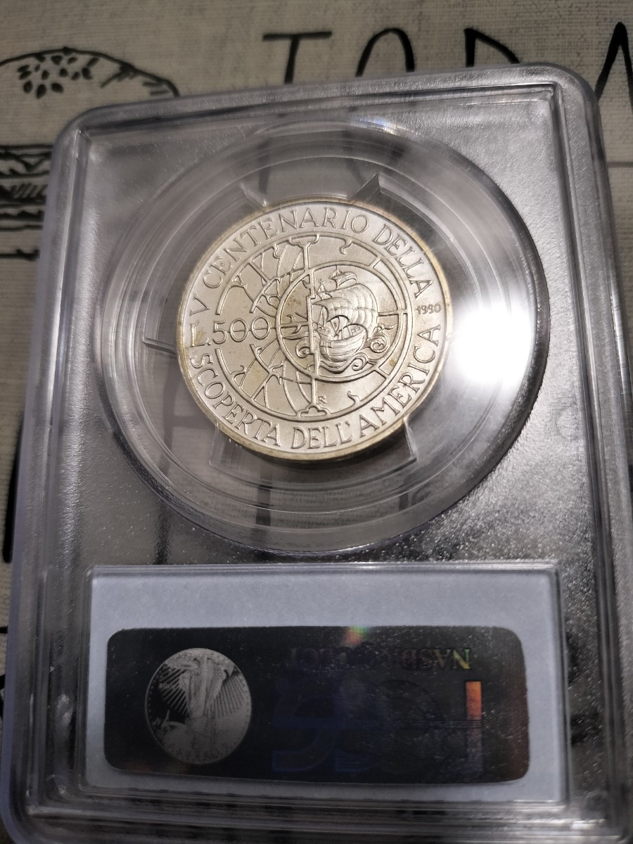 最高鑑定 イタリア コロンブス ☆500リレ銀貨☆ モダンコイン 古銭