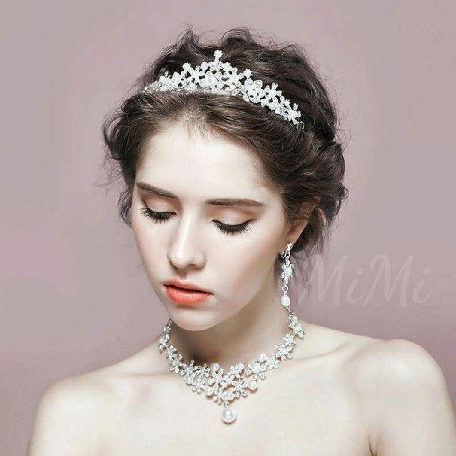  pearl earrings / earrings * Tiara * necklace 3 point set wedding wedding wedding accessory silver flower 