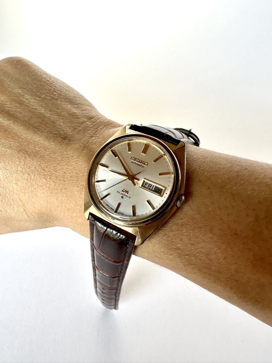 セイコー ロードマチック SEIKO LM OH済み 新品ベルト 自動巻き メンズ腕時計 国鉄刻印 金 ゴールド アンティーク デイデイト
