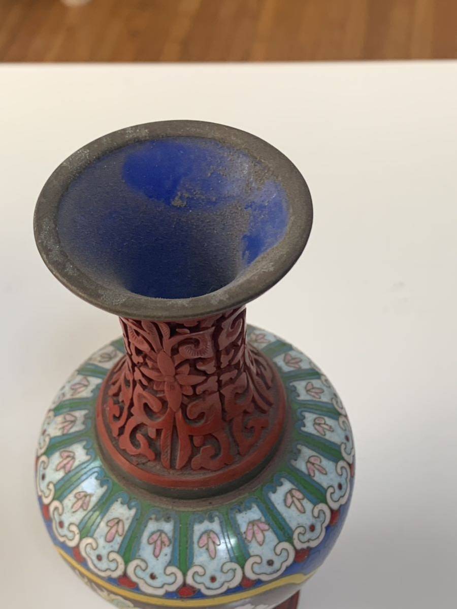 中国古玩 唐物 堆朱 七宝花文 花瓶 壷 検/彫漆花入中国美術 中国骨董