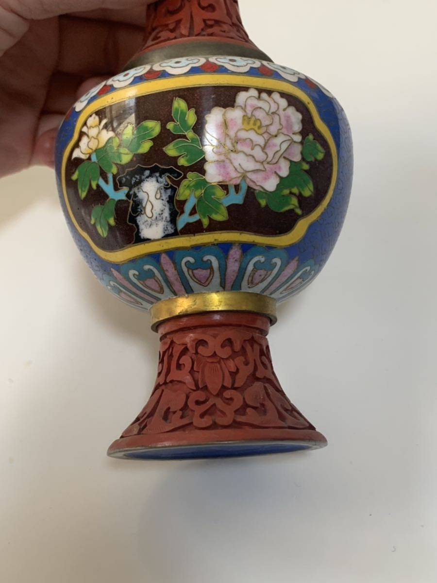 中国古玩 唐物 堆朱 七宝花文 花瓶 壷 検/彫漆花入中国美術 中国骨董