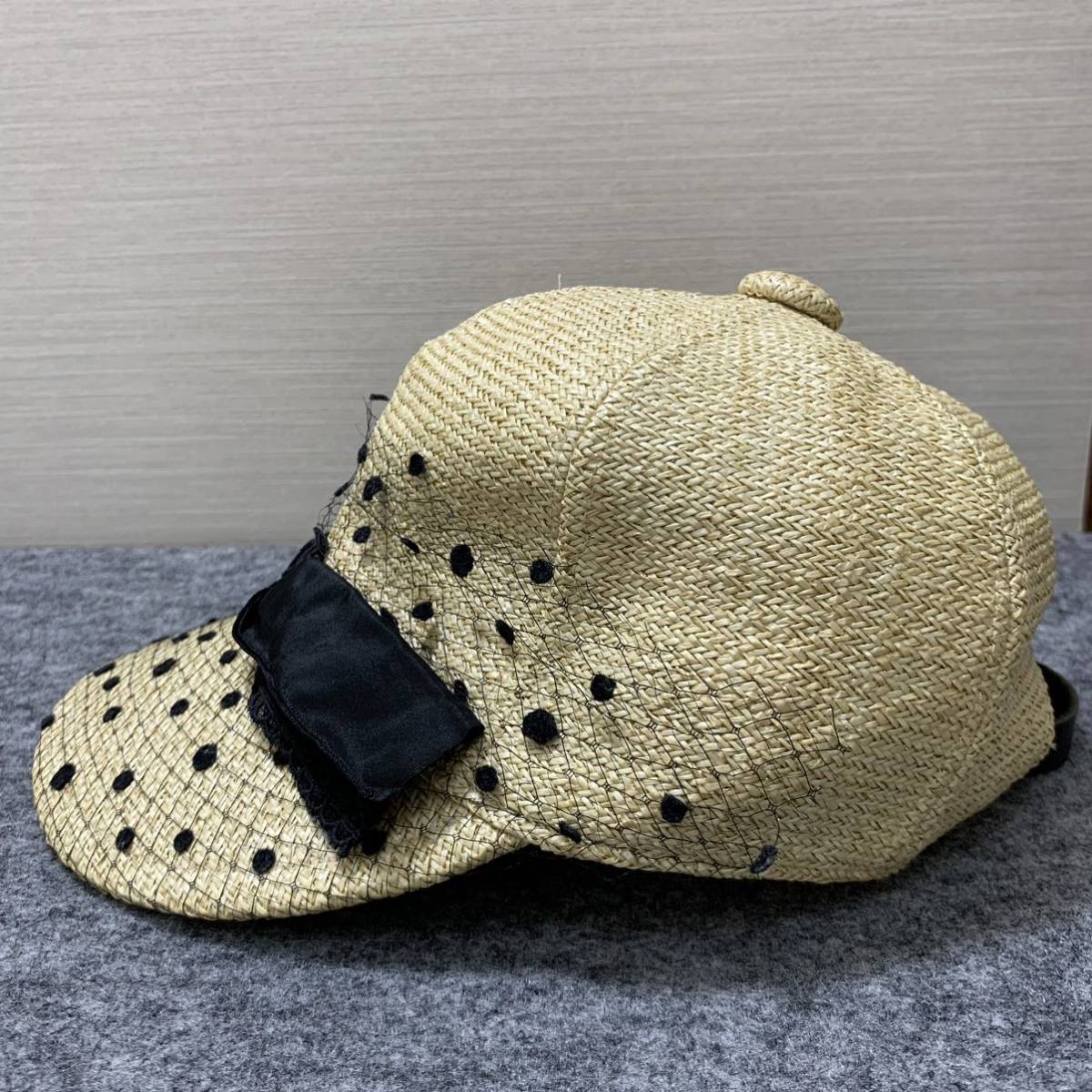 話題の行列 CA4LA 麦わら ハット 帽子 チュール レース ドット リボン