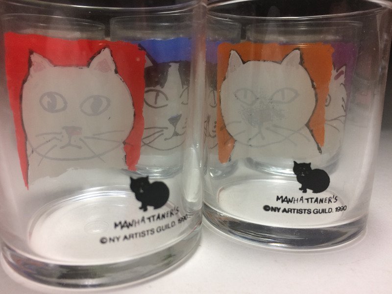 レトロ 廃盤 猫 グラス コップ セット MANHATTANERS マンハッタナーズ 1990年 90年代　ササキガラス 箱付 新品_画像5