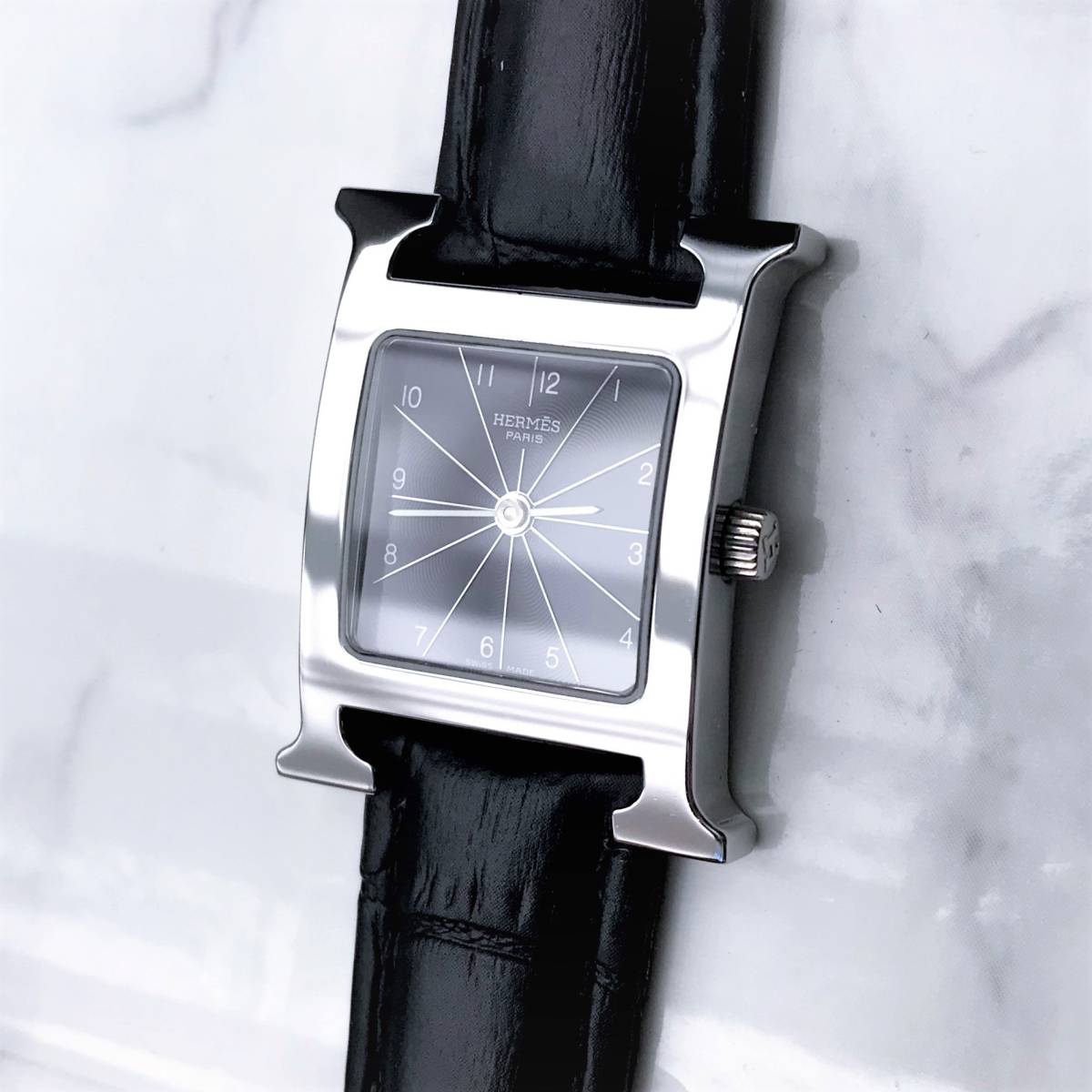 美品】エルメス Hウォッチ 黒 HH1.210 レディース 腕時計 電池新品