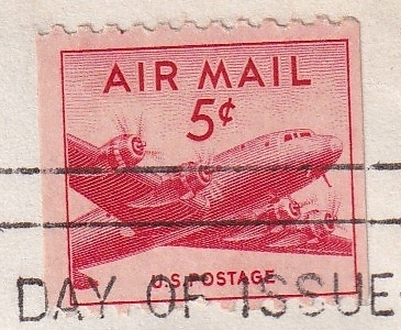 【ＦＤＣ】エアーメール切手：ＤＣ－４スカイマスター（１９４８年）コイル切手（３）（アメリカ）実逓　t3544_画像2