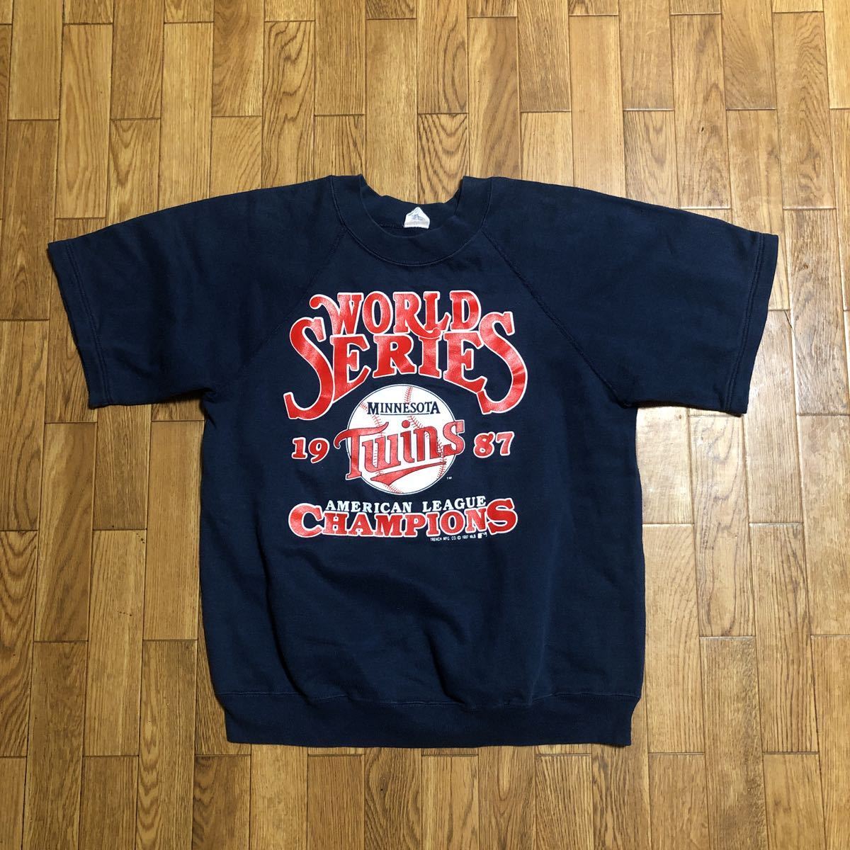 80s USA製 TRENCH 半袖 スウェット MLB TWINS 紺 Sサイズ 古着 ヴィンテージ_画像1