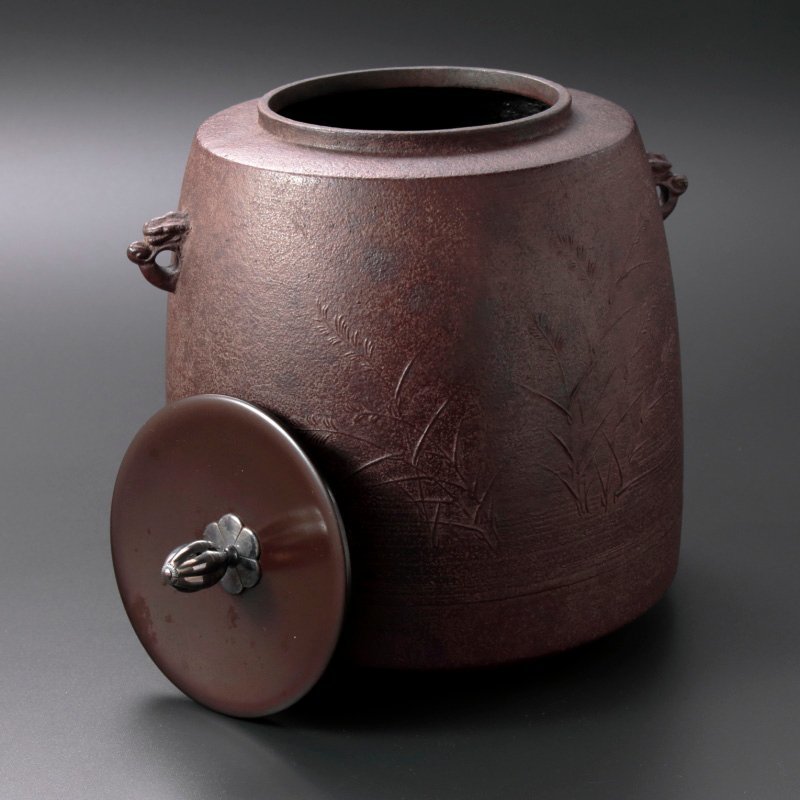 100%品質 古美味】人間国宝 釜師 角谷一圭作 芦地紋肩衛筒釜 釜
