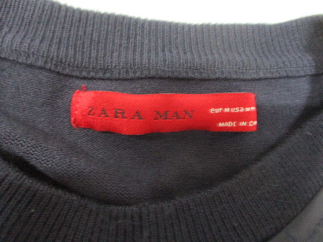 ザラ・マン　ＺＡＲＡ ＭＡＮ　長袖Tシャツ　トレーナー　Ｍサイズ　濃紺　キルティングデザイン　