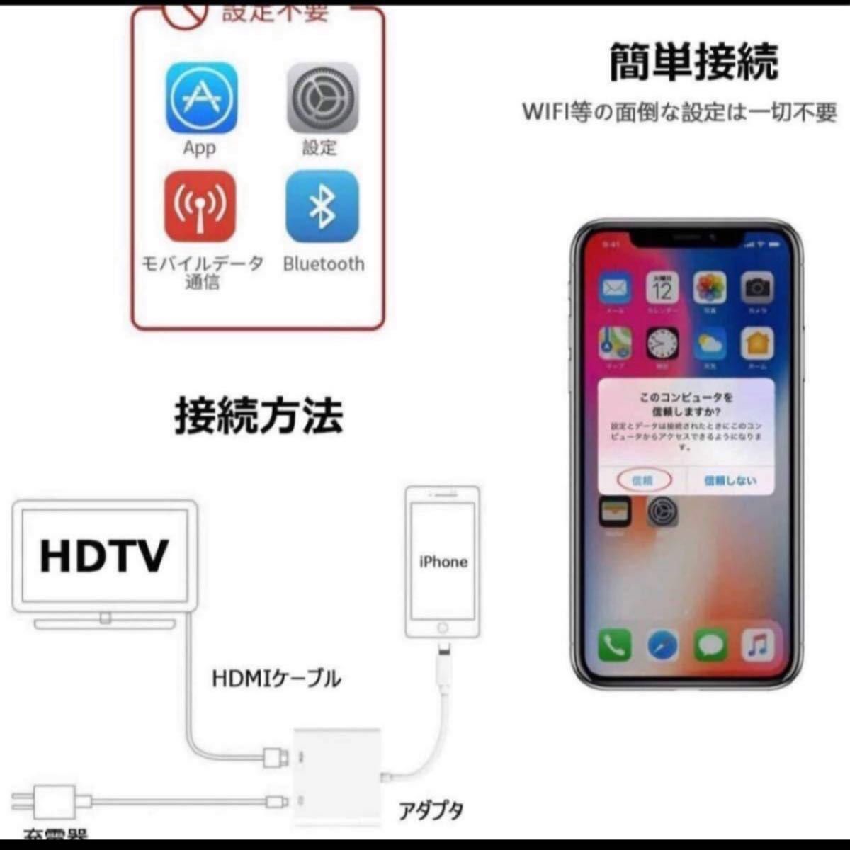 iPhone iPad HDMI 変換ケーブル アダプタ ライトニング HDMIユーチューブをテレビで見る