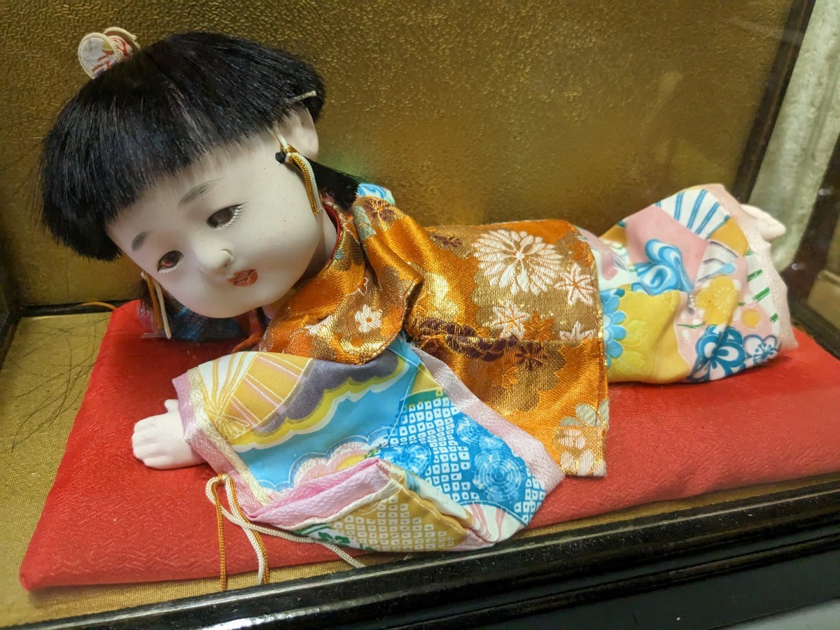 日本人形 市松人形 五月人形 作 久月 ケース付き 昭和レトロ 横37 