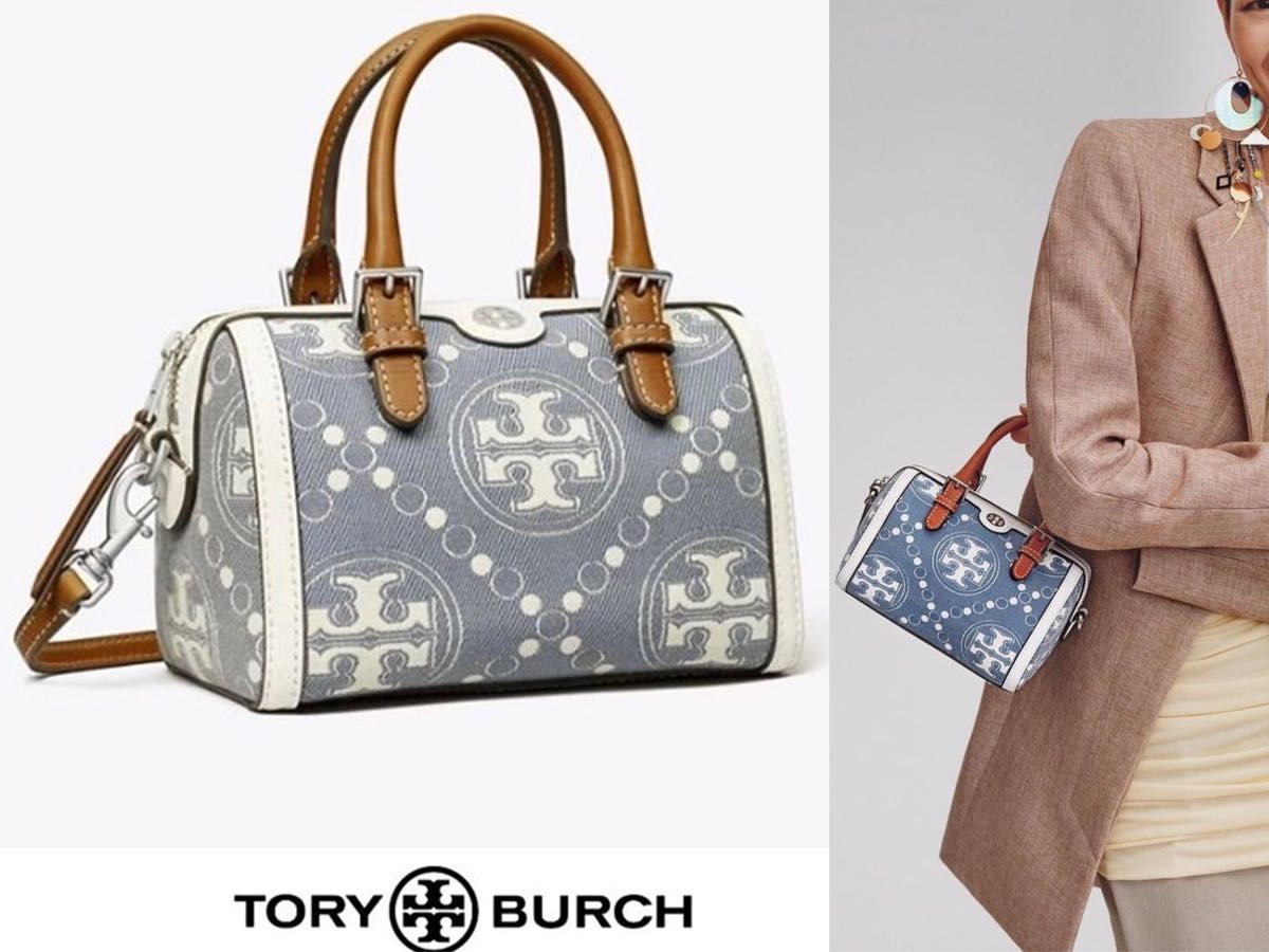 新品 トリーバーチ ToryBurch Tモノグラム デニム ミニ バレル 新品 トリーバーチ ToryBurch Tモノグラム デニム ミニ バレル