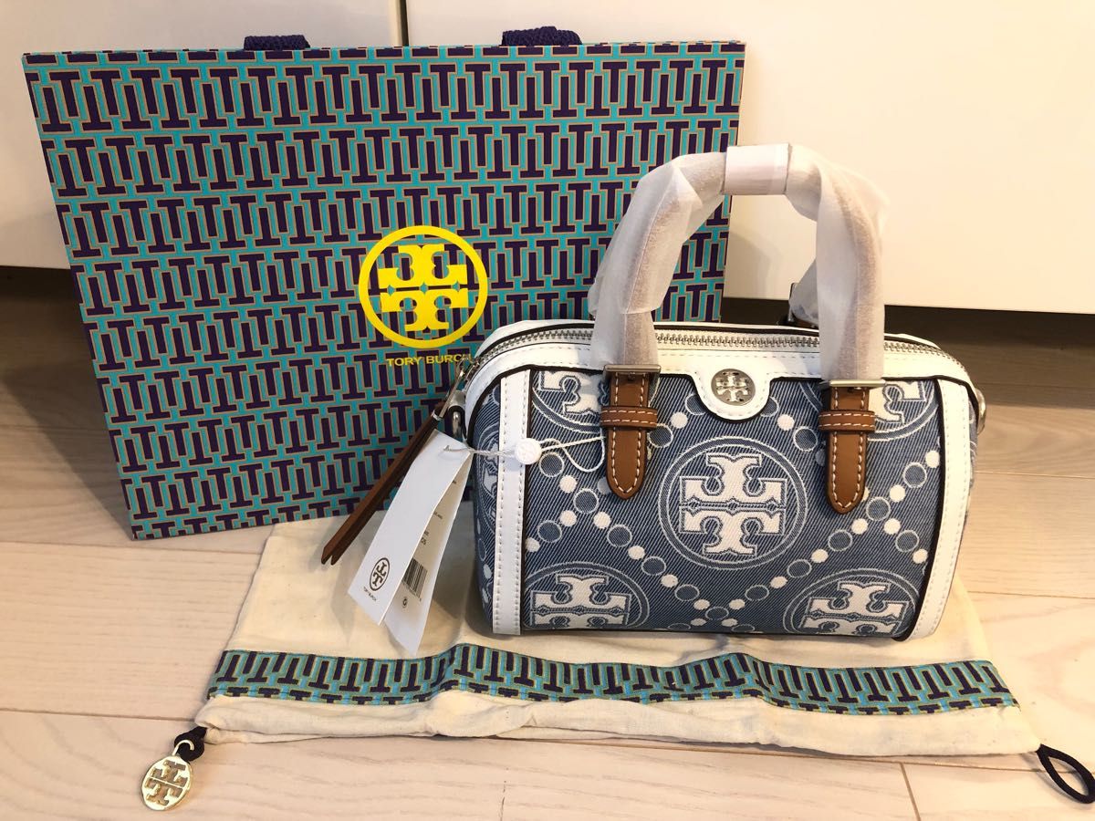 新品 トリーバーチ ToryBurch Tモノグラム デニム ミニ バレル 新品 トリーバーチ ToryBurch Tモノグラム デニム ミニ バレル