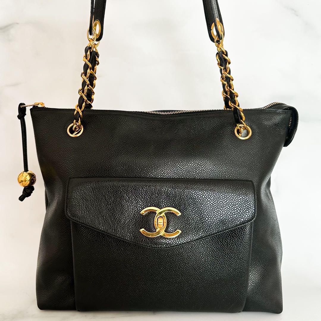 CHANEL ココマーク チェーン ターンロック トートバッグ キャビア