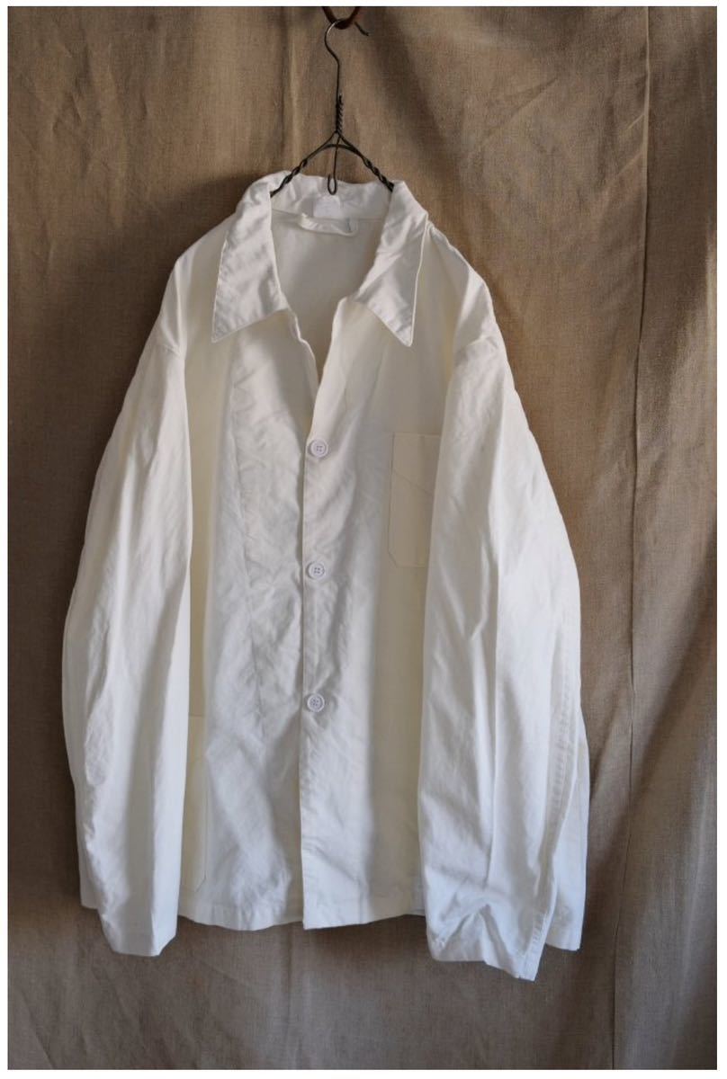 90's Italian Navy White Jacket One Wash ミリタリー カバーオール フレンチ アメカジ ンテージ ベルベルジン ジャケット