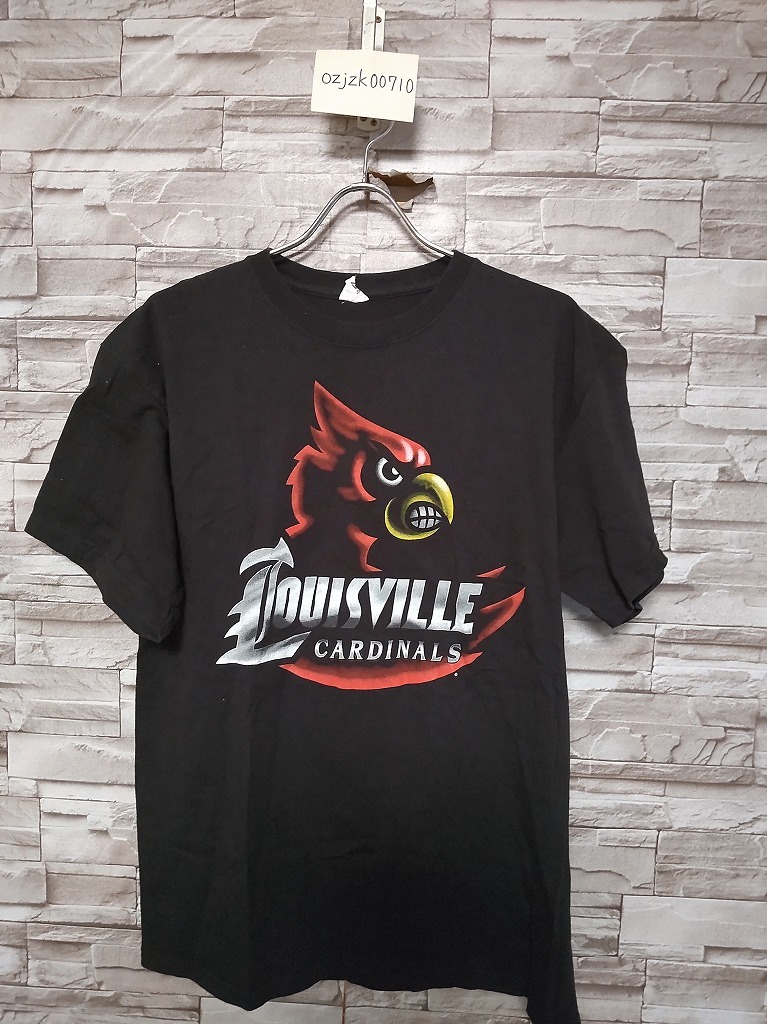 men's E387 DELTA US古着 LOUISVILLE CARDINALS ルイビル カージナルス 半袖 Tシャツ ブラック_画像2