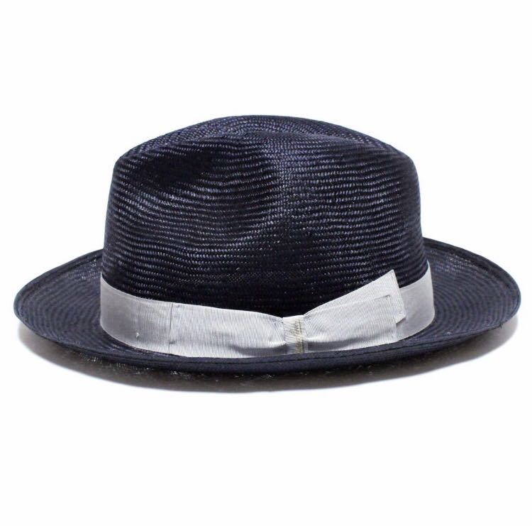 ボルサリーノ Borsalino イタリア製 パラシゾール ミドルブリム ストローハット／パナマハット ネイビー×グレーリボン_画像2