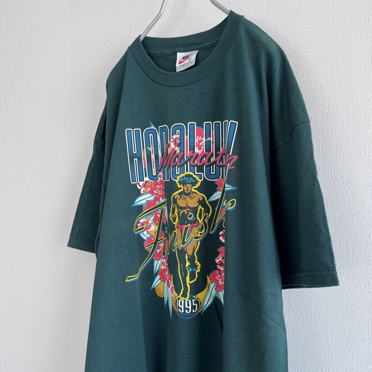 USA製 90s NIKE ナイキ Tシャツ 1995年 ホノルルマラソン XL 緑_画像3