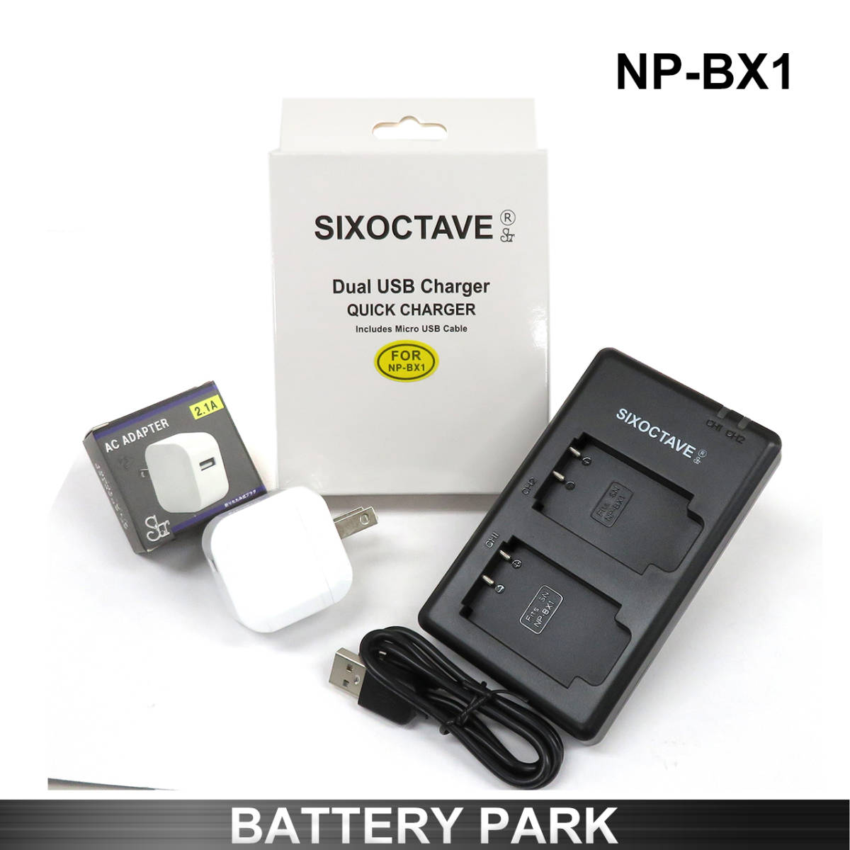 SONY NP-BX1 対応互換充電器(２個同時充電可能）2.1A高速ACアアプター