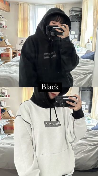 送料無料新品XL SUPREME Inside Out Box Logo Hooded Sweatshirt Black