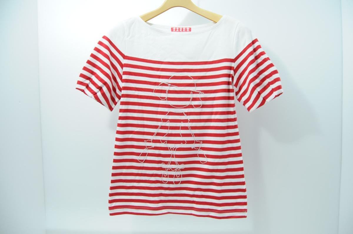 coco★《訳あり》新品★ピッコーネ★半袖ボートネックシャツ★白×赤★ホワイト×レッド/ボーダー★38(Ｍ)※ネコポス発送可★63816