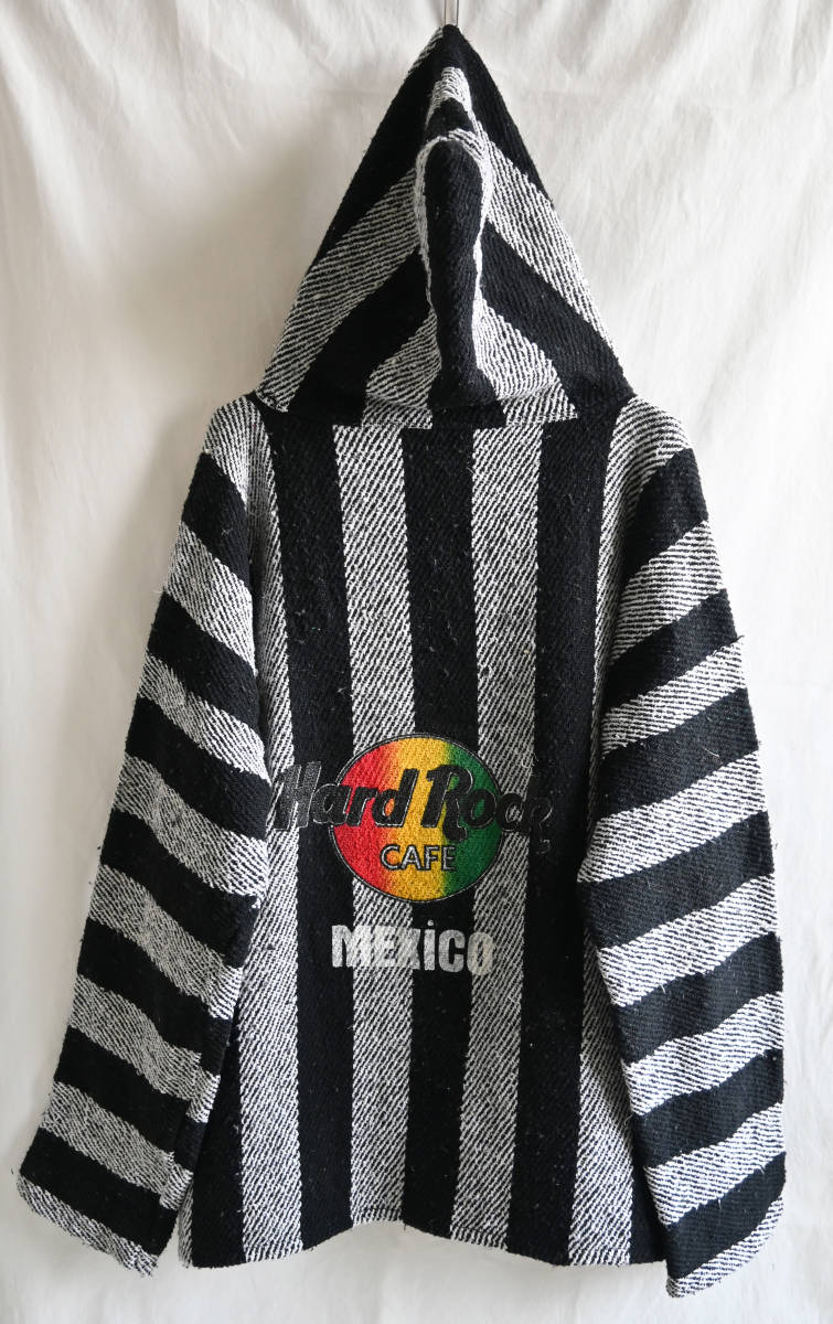 【ヴィンテージ】 Hard Rock Cafe Mexico /モノトーン メキシカンパーカー/バハシャツ/XLサイズ/メキシコ製/ブラック×ホワイト/jt-233-1c