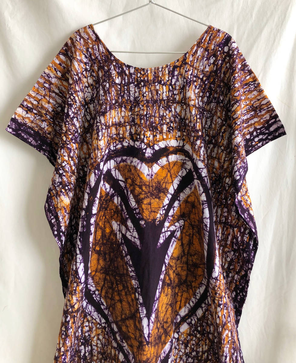  быстрое решение [70\'s Vintage * Africa mbatik] стрела . рисунок длинный One-piece /...../ Africa /hipi-/ Brown - orange /L (om-228-8b)