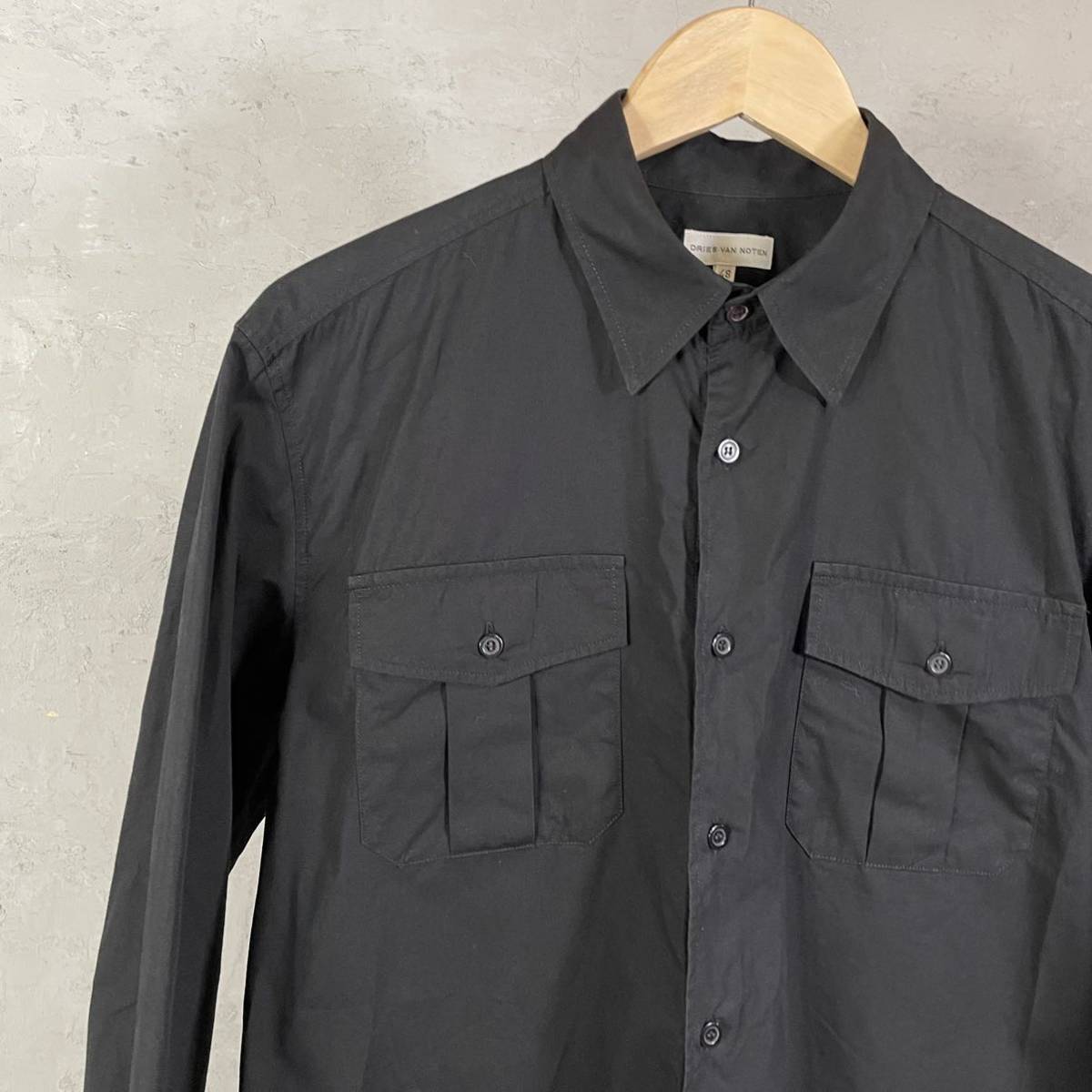 美品 dries van noten コットン レギュラーカラー シャツ ブラック 48