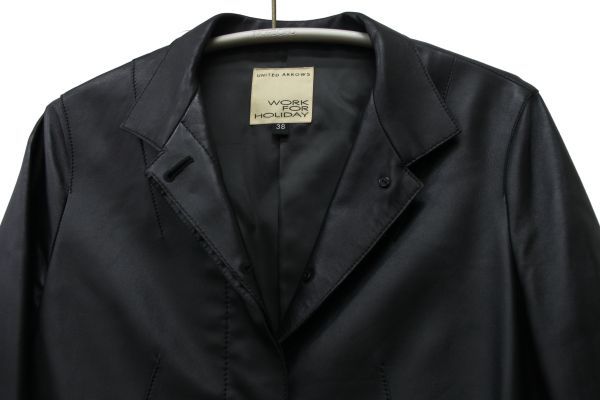 ●美品 ユナイテッドアローズ UNITED ARROWS ラムレザーテラードジャケット 38サイズ WORK FOR HOLIDAY 羊革 ブラック 黒 服上 F4522_画像2