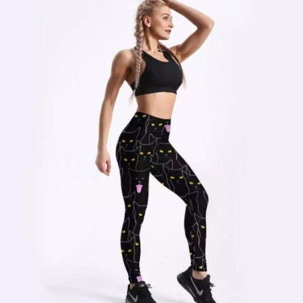  leggings spats lady's men's black cat yoga pants fitness Jim training beautiful legs stretch ZUMBA M L XL.. pattern pattern pants 