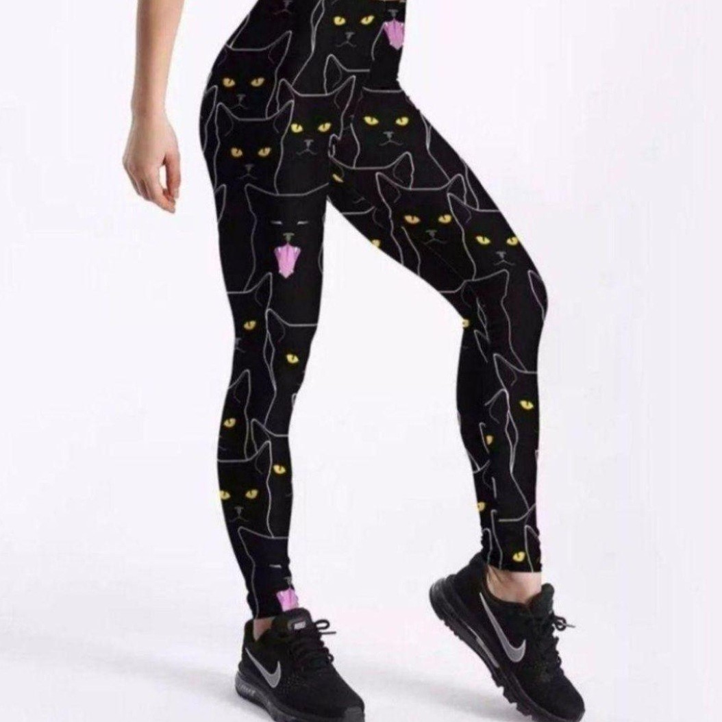  leggings spats lady's men's black cat yoga pants fitness Jim training beautiful legs stretch ZUMBA M L XL.. pattern pattern pants 