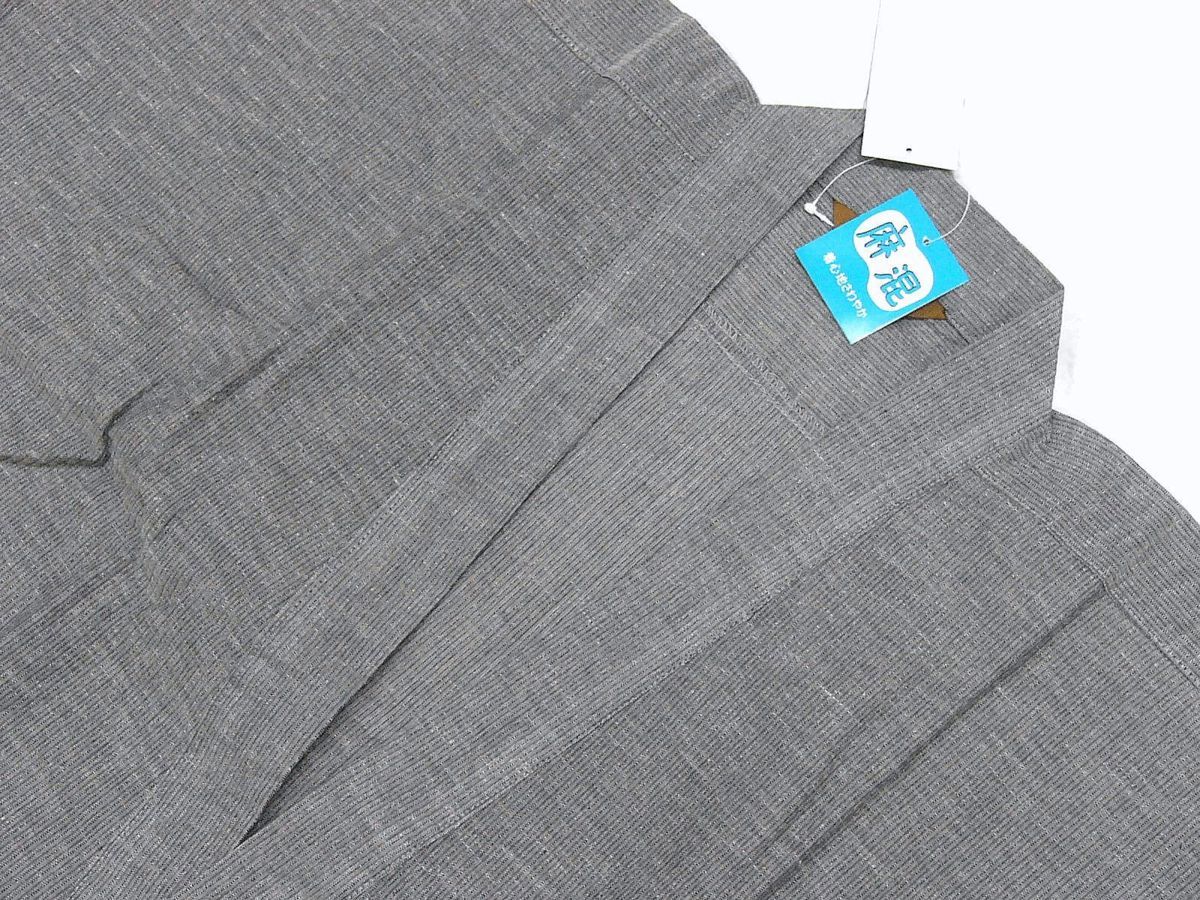 少し透ける・涼しげな織り生地 夏の作務衣 綿８５％・麻１５％ 銀鼠色地・縞柄 Ｍサイズ 新品の画像4