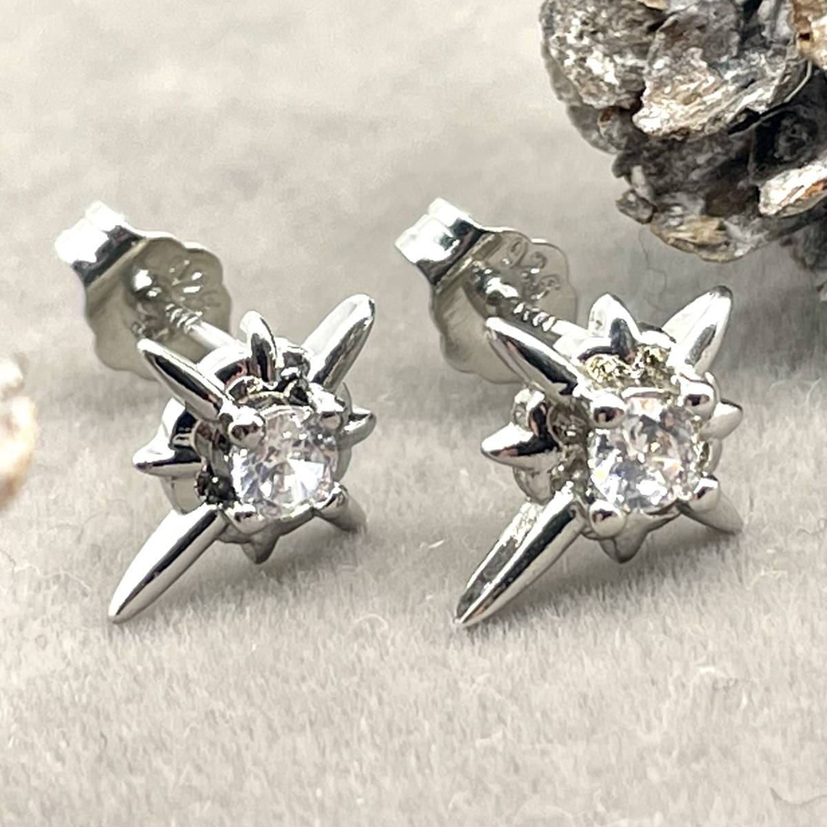 スター デザイン スタッドピアス ピアス メンズ シルバー925 20G CR