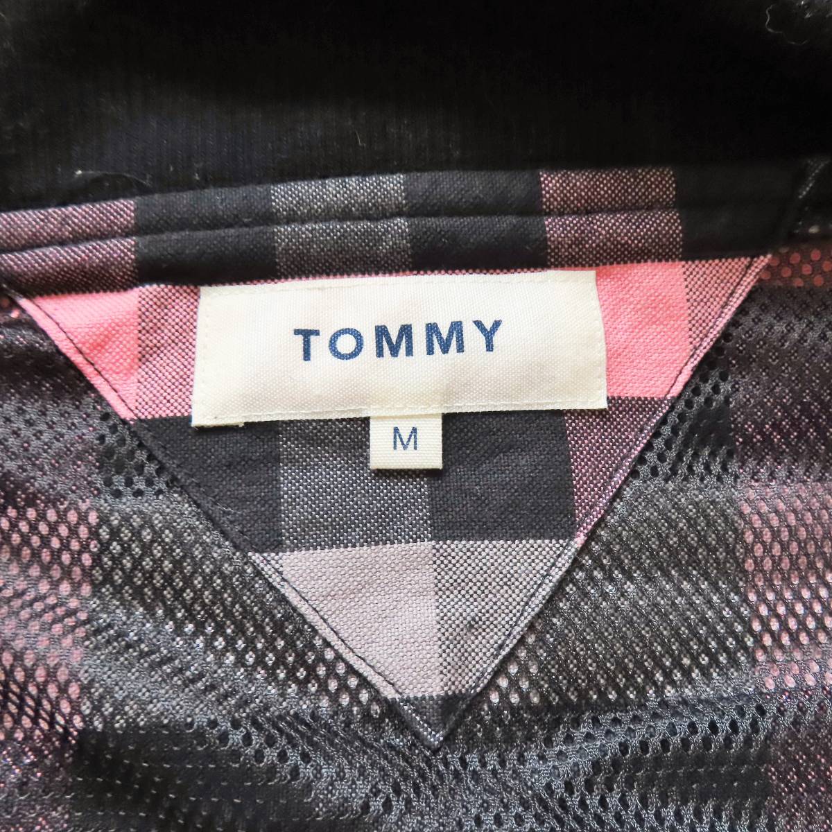 美品 Tommy hilfiger トミーヒルフィガー 裏地 メッシュ パーカー ブラック×ピンク チェック M