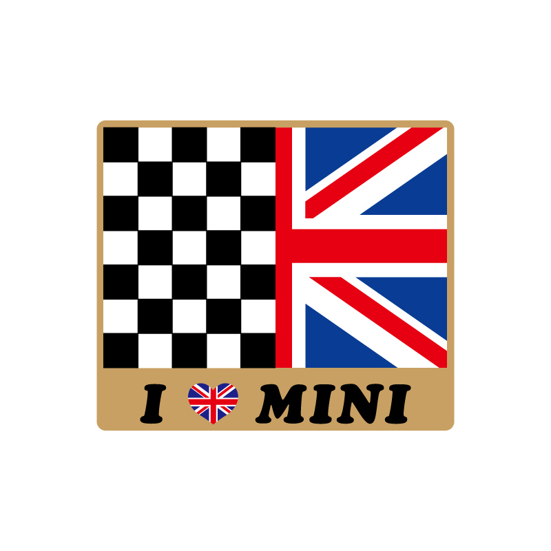 （ゴールド）ミニクーパ― ユニオンジャック チェッカー ステッカー 8cm 1枚 国旗 イギリス mini ドレスアップ かわいい I LOVE MINI_画像1